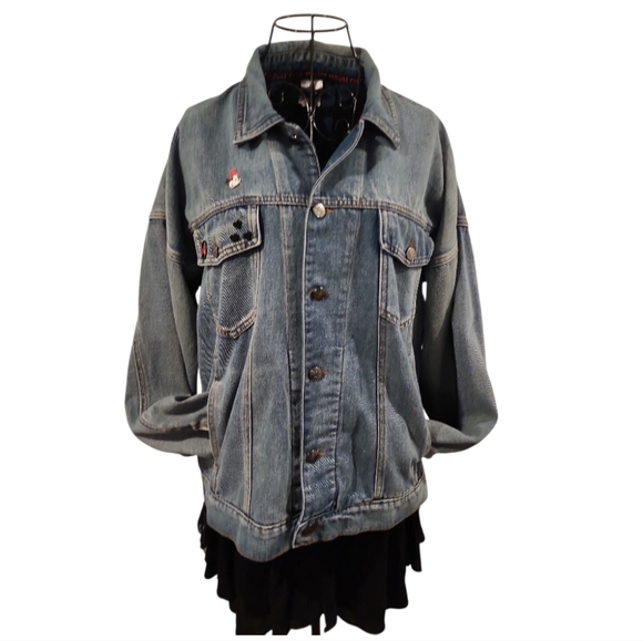 DISNEY Member Of The Minnie Mouse Club Denim Jacket Women Large Faded Embroider - Picture 2 of 12